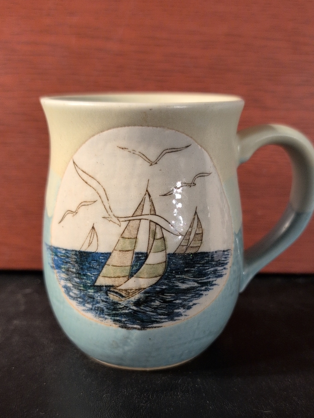 Vintage Sailboats And Seagulls Stoneware Coffee Mug